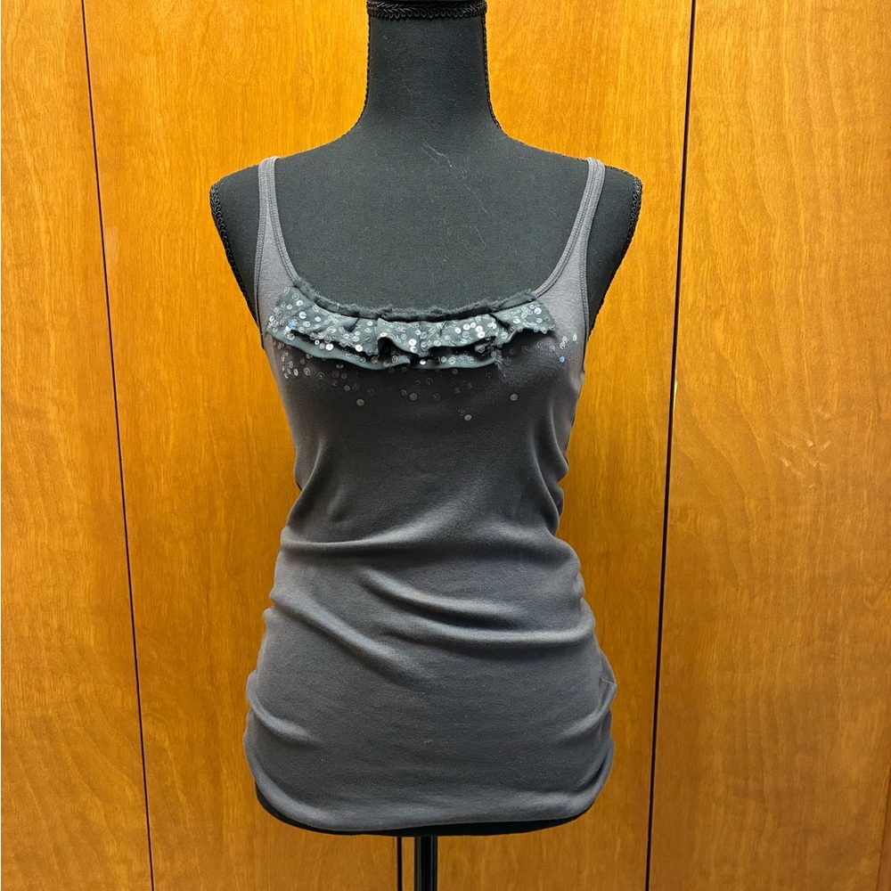 J. Crew Gray Ruffled Tank Top